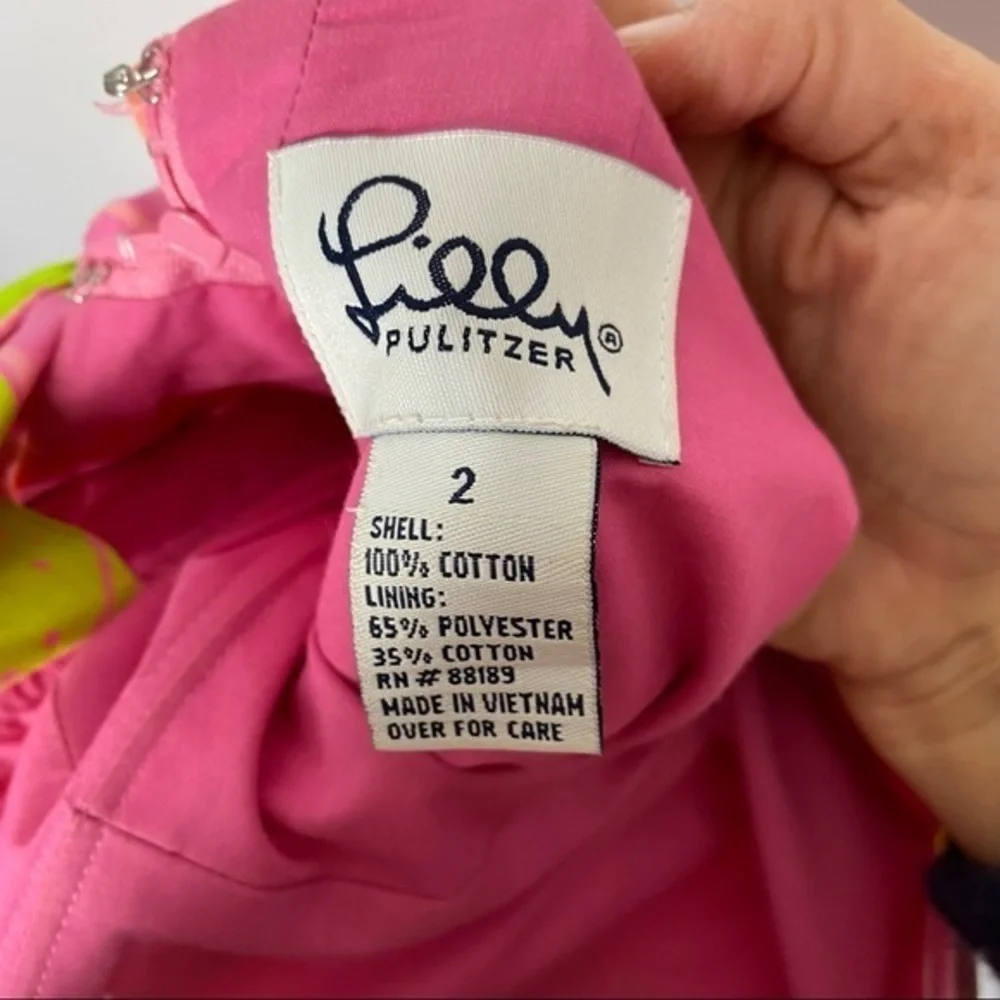 Lilly Pulitzer Dress Womens 2 Pink Fruit Print Strapless Bow Back Mini Cotton - Picture 5 of 5